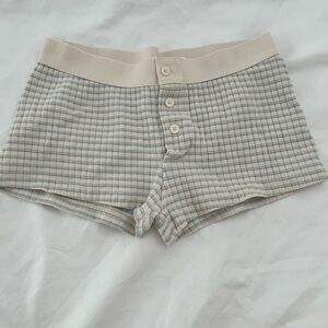Brandy Melville Cream and Blue Checkered PJ Shorts